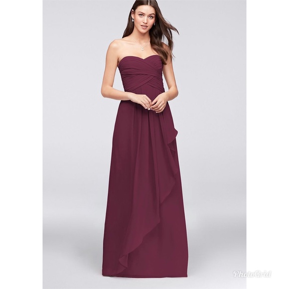 David’s bridal Strapless Chiffon Dress- Wine color - Picture 1 of 2